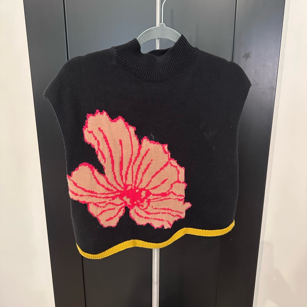 Maeve Black Sweater with Pink Floral Design
